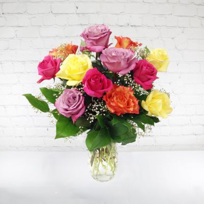 Super Colorful Dozen Roses - Valentine's Day Bouquet