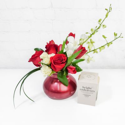 Simply Adoring + Candle - Valentine's Day Bouquet